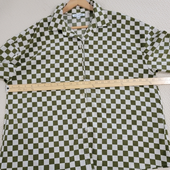 Pretty Garbage Green and White Checkered Shirt Women's Size S Button Up Blouse - Picture 9 of 14